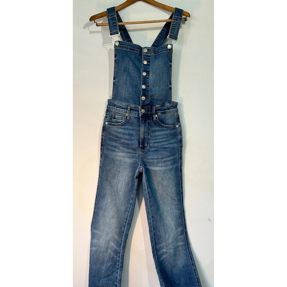 Judy Blue Denim Overalls Button Front Flare Leg Womens Size S Blue Granola girl